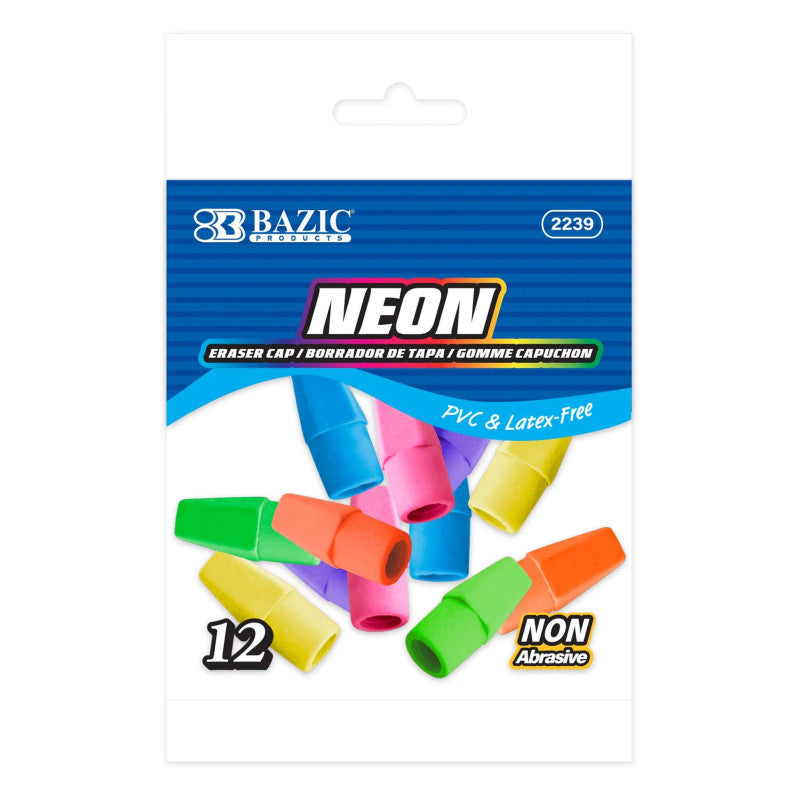 Neon Eraser Caps, 12-Count Pack