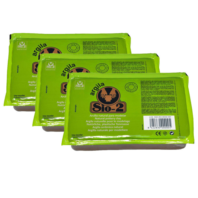 SIO-2Â® Argila Natural Pottery Clay, 2.2 lb (1 kg), Red, Pack of 3