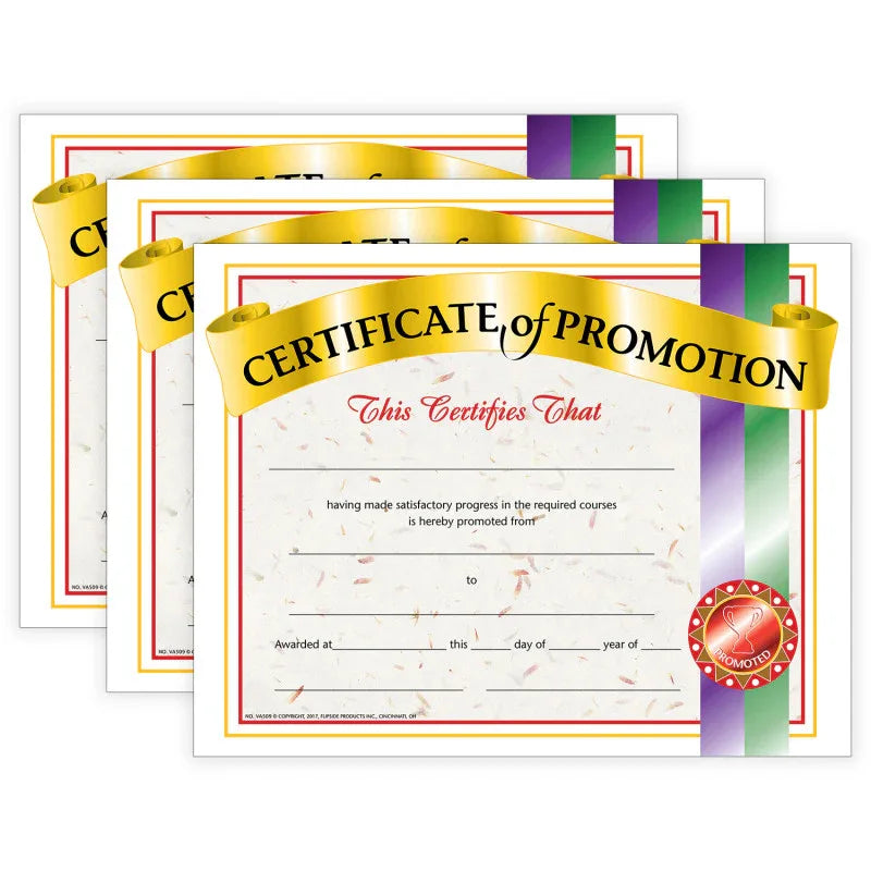 Certificate of Promotion, 8.5" x 11", 30 Per Pack, 3 Packs