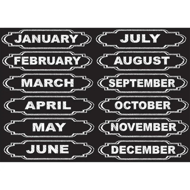 Die-Cut Magnets, Chalkboard Calendar Months, 12 Pieces