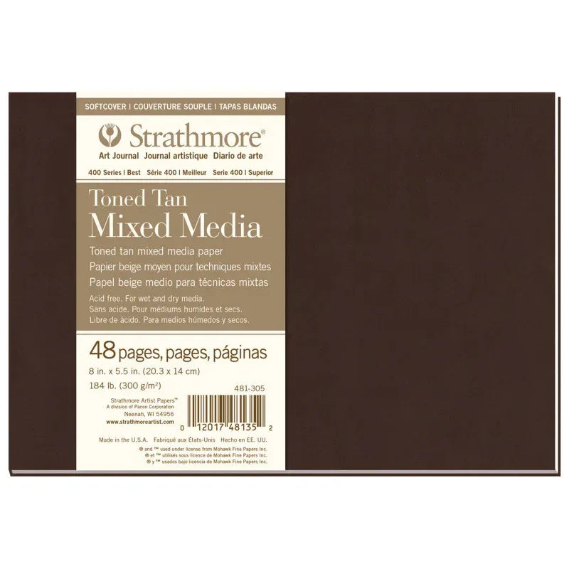 400 Series Art Journal Mixed Media Paper, Toned Tan, Soft Cover Binding, 48 Sheet, 8x5.5 inch, 1 Count