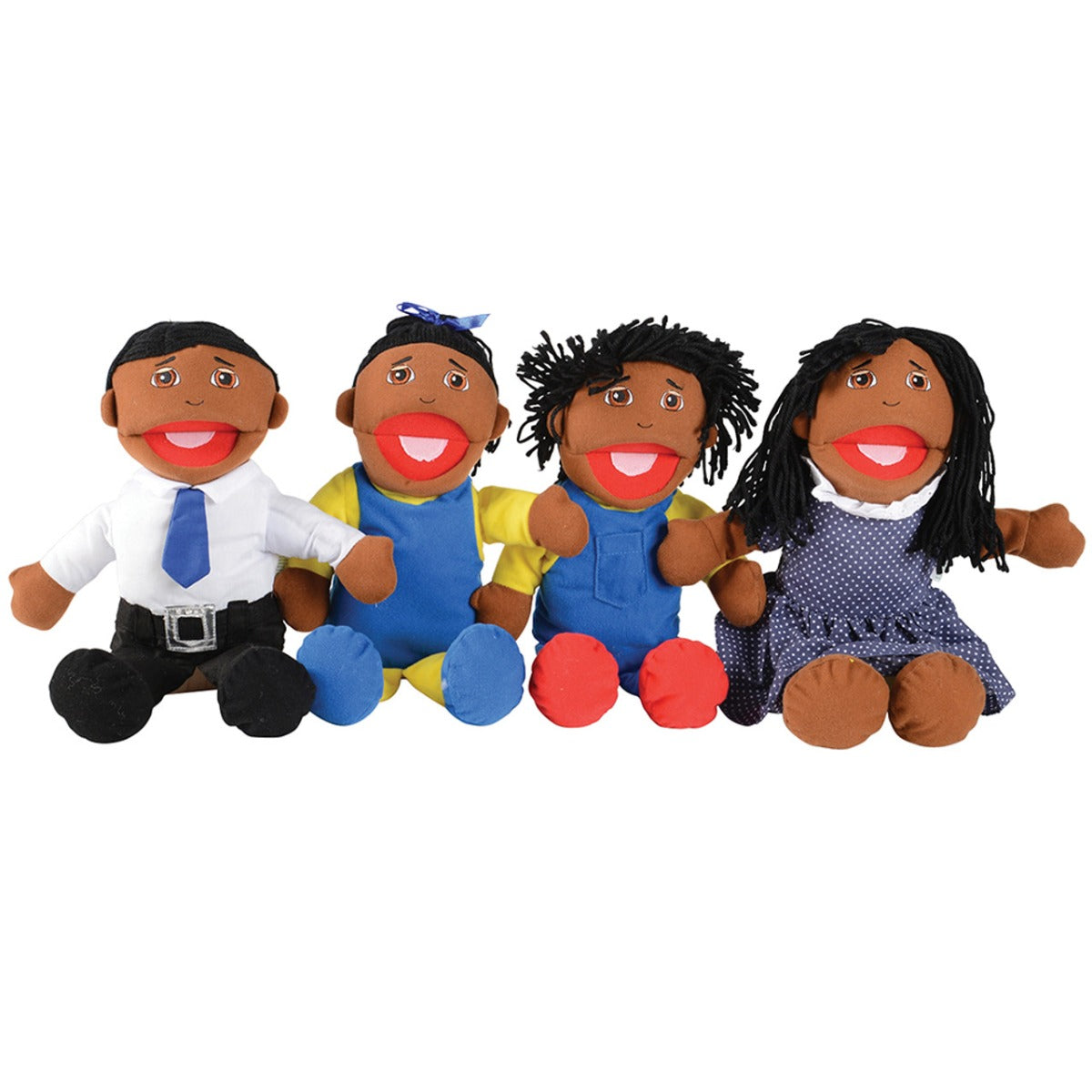 "Full Bodied" Open Mouth Hand Puppets - African American Family - Set of 4