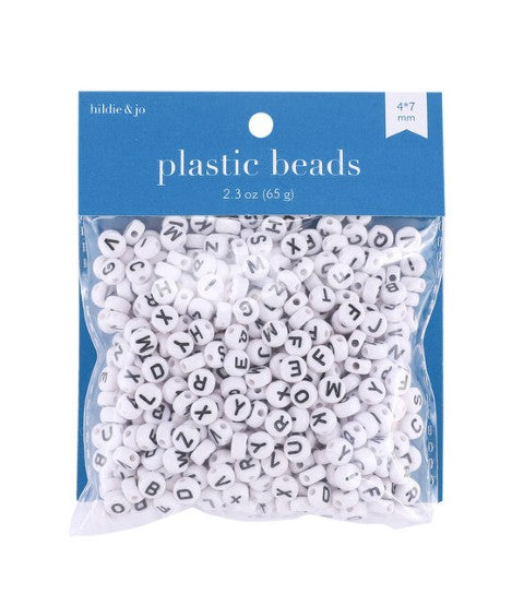 Plastic Alphabet Beads - 7mm Round - Black Alphabet on White - 2.3 oz per package