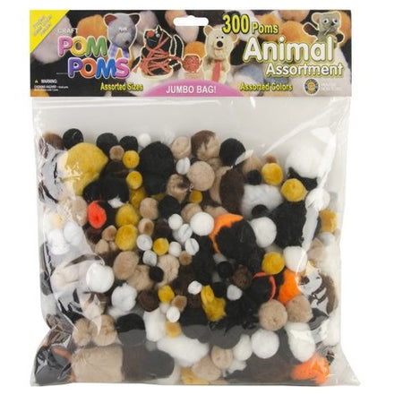 Pom Poms Assorted 300/Pkg-Animal Colors, (249AN)