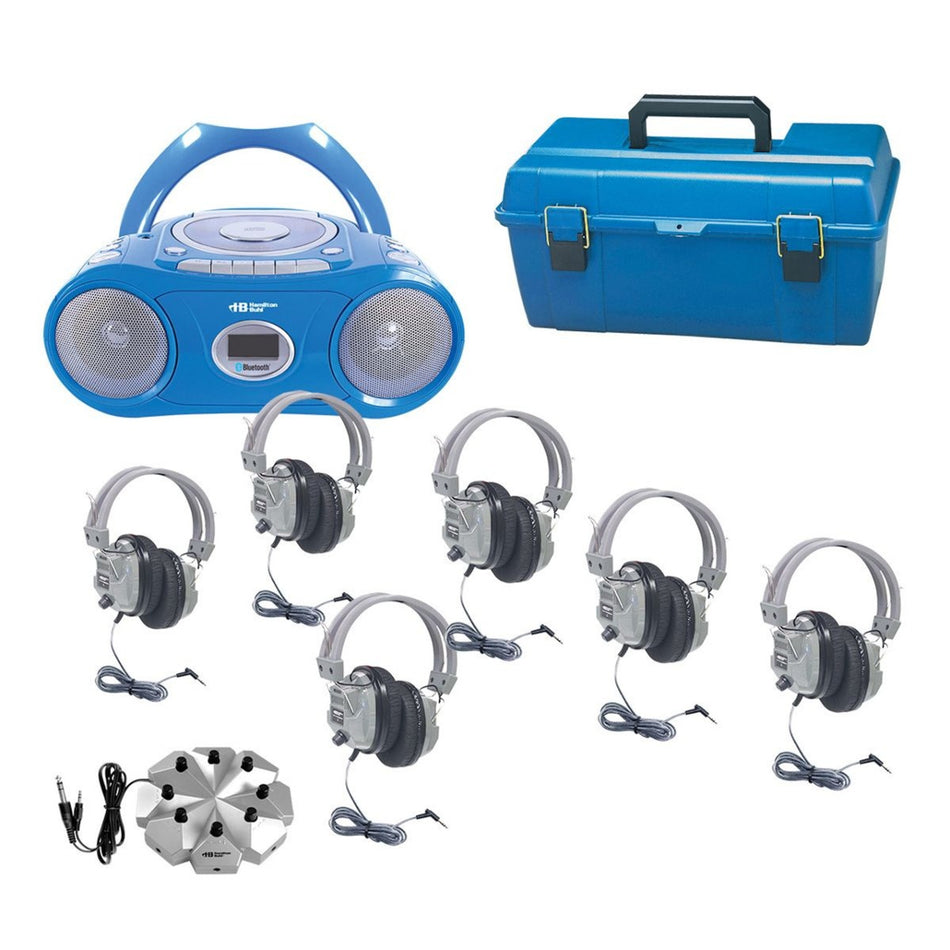 HamiltonBuhl® 6-Person Listening Center with Bluetooth CD/Cassette/FM Boombox and Deluxe-Sized Over-Ear Headphones