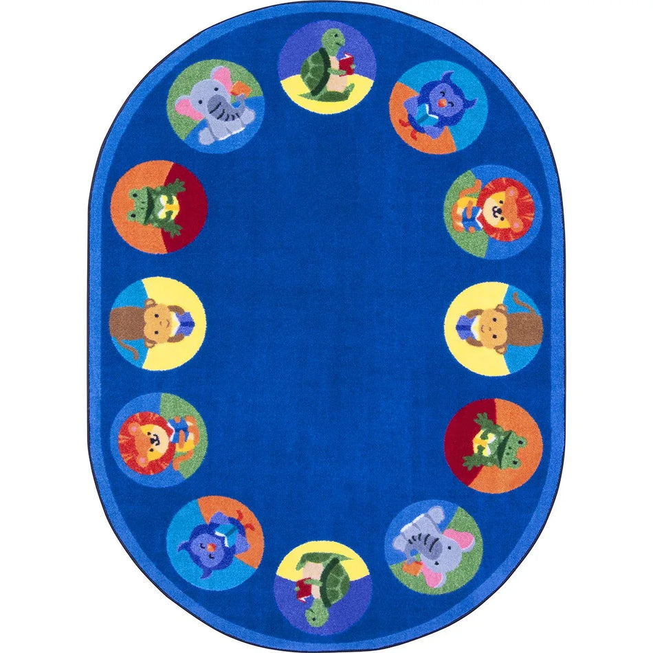 Animal Readers 5'4" x 7'8" Oval area rug in color Multi