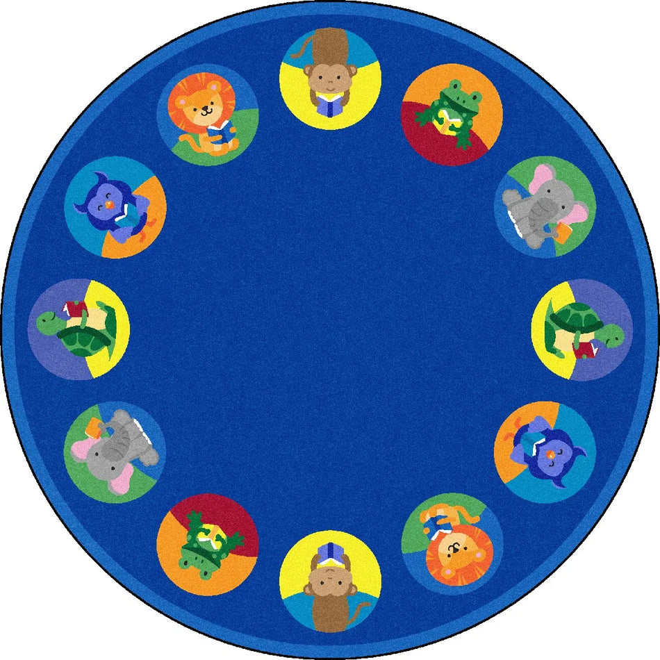 Animal Readers 7'7" Round area rug in color Multi