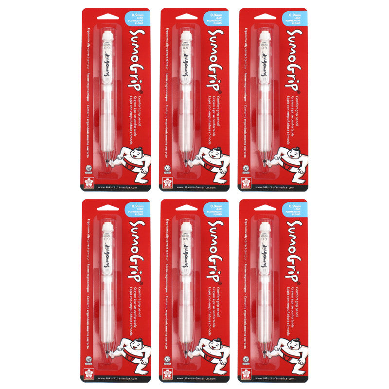 SumoGrip Comfort Grip Mechanical Pencil, 0.9mm, Clear, Blister Card, Pack of 6