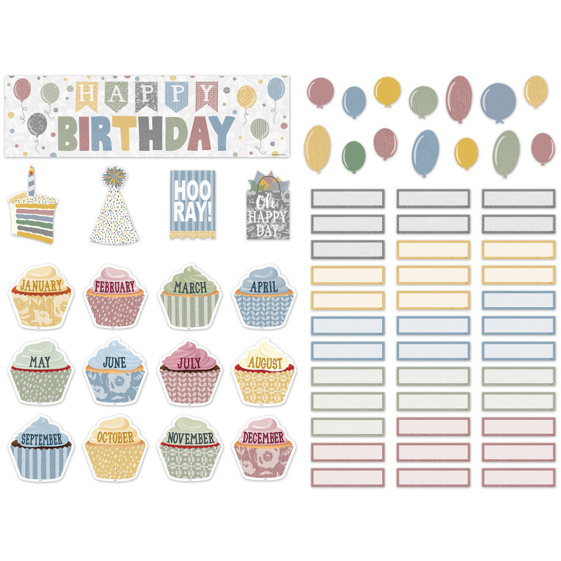 Classroom Cottage Happy Birthday Mini Bulletin Board Set, 67 Pieces