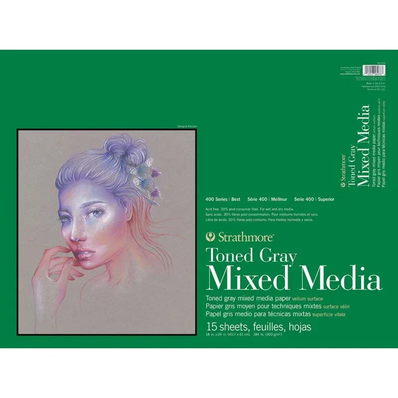 400 Series Mixed Media Paper Pad, Toned Gray, Glue Binding, 15 Sheet, 18x24 inch, 1 Count