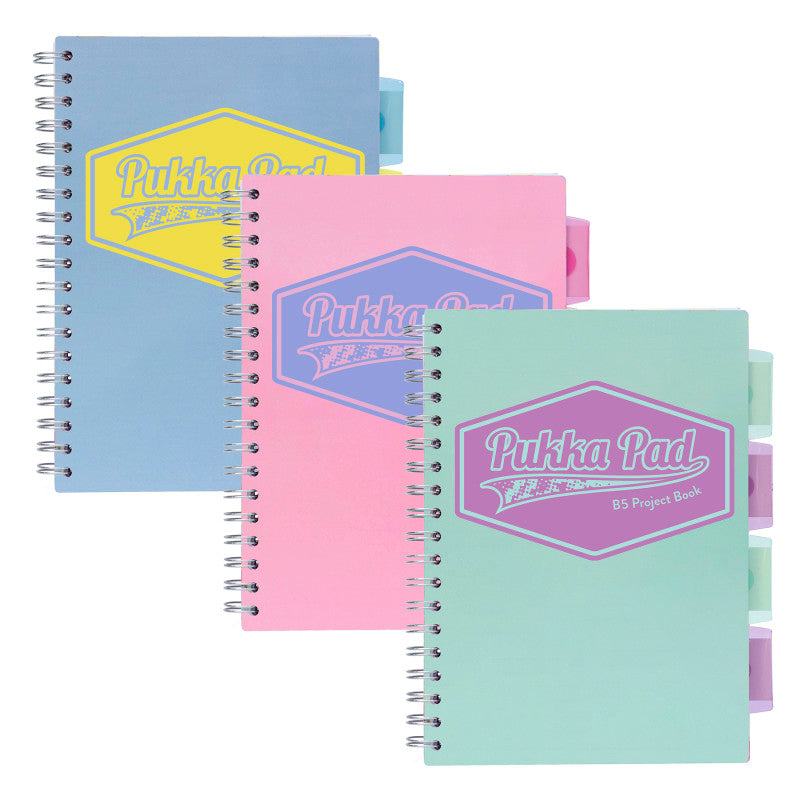 Pastel B5 5-Subject Divider Notebooks, 8 x 10 Inches, Assorted Colors, Pack of 3