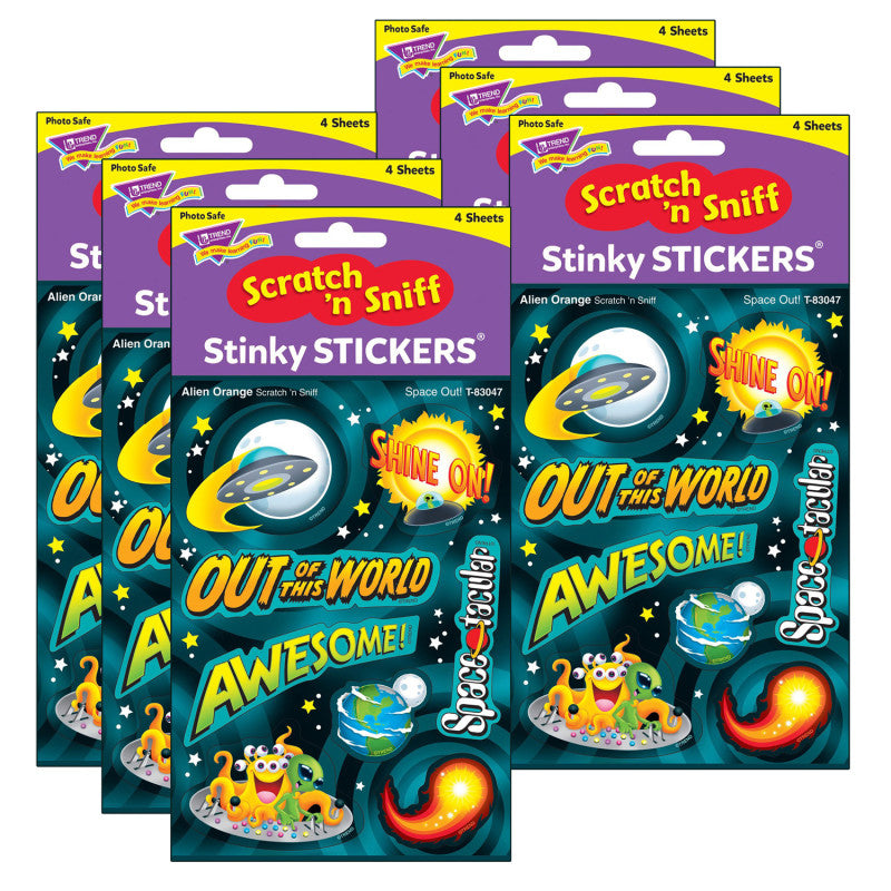 Space Out!/Alien Orange Mixed Shapes Stinky Stickers&reg;, 32 Per Pack, 6 Packs
