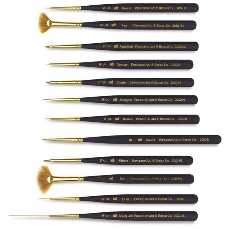 Mini-Detailer Brush Set, Synthetic Bristles, Short Handle Mixed Media Paintbrush, Black, 12 Pieces