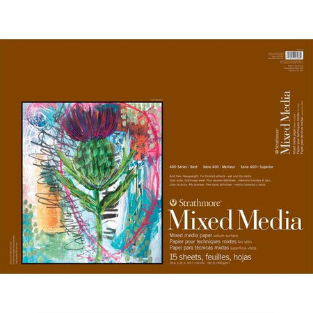 400 Series Mixed Media Paper Pad, Glue Binding, 15 Sheet, 18x24 inch, 1 Count