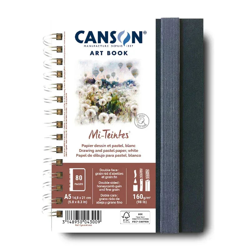 Artist Series Mi-Teintes Pastel & Drawing Art Book, Fabric Cover, Side Wire Binding, 80 Sheet, 5.8x8.3 inch, 1 Count