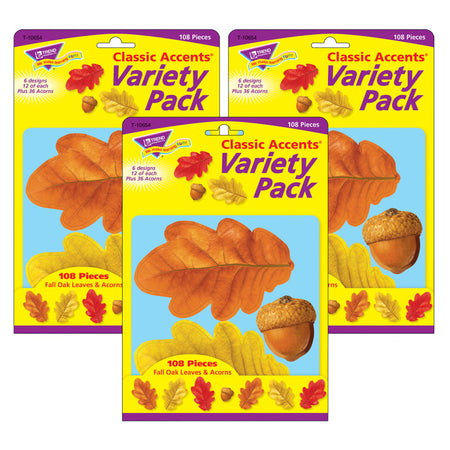 Fall Oak Leaves & Acorns Classic Accents&reg; Variety Pack, 108 Per Pack, 3 Packs