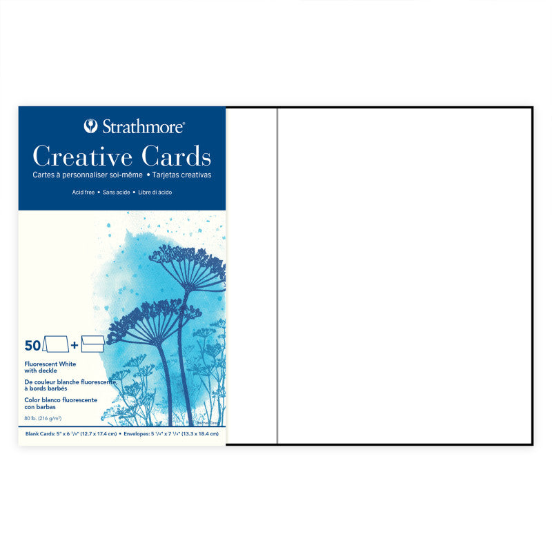 Creative Cards & Envelopes, Fluorescent White with Deckle Edge, Full Size, 5x6.875 inch, Pack of 50