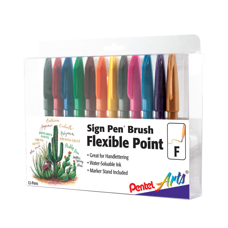 Sign Pen Brush Tip, Assorted Ink Colors, 12-Pack in Plastic Box b157734e1ae6b15cb4c8373f70287828a60f8c5d