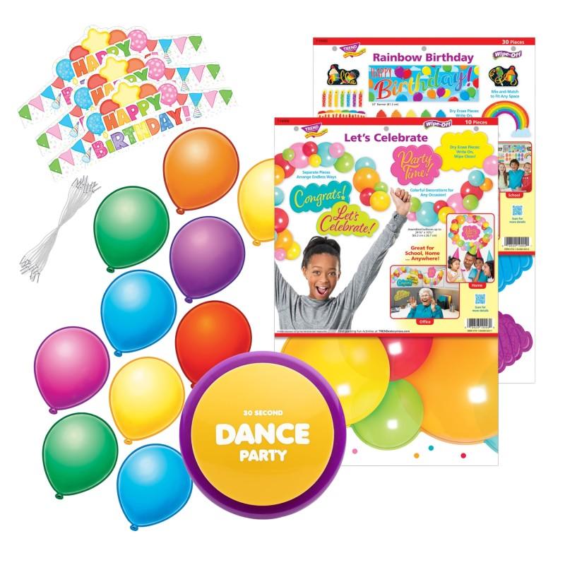 Classroom Celebration Kit, Birthday DÃ©cor, Crowns, Balloon Accents & Dance Party Button