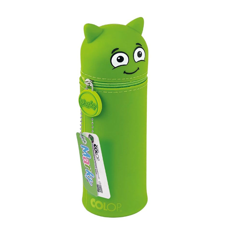 Convertible Silicone Pencil Case and Desk Pen Holder, Emoji Design, Green