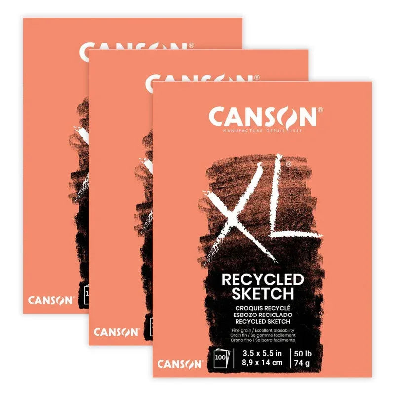 XL Series Sketch Pad, Recycled, Foldover Binding, 100 Sheet, 3.5x5.5 inch, Pack of 3