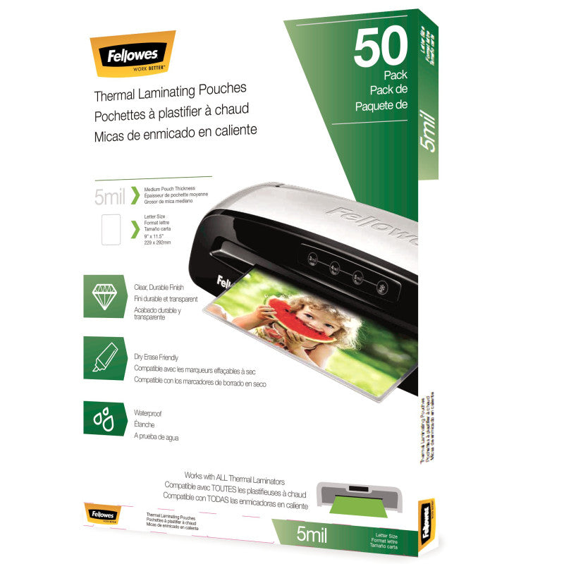 Thermal Laminating Pouches, Letter, 5mil, 50 pack