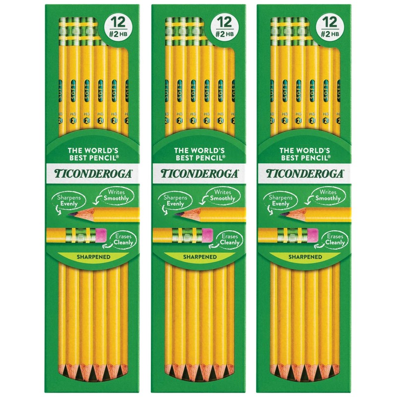 No. 2 Pencils, Pre-Sharpened, 12 Per Pack, 3 Packs