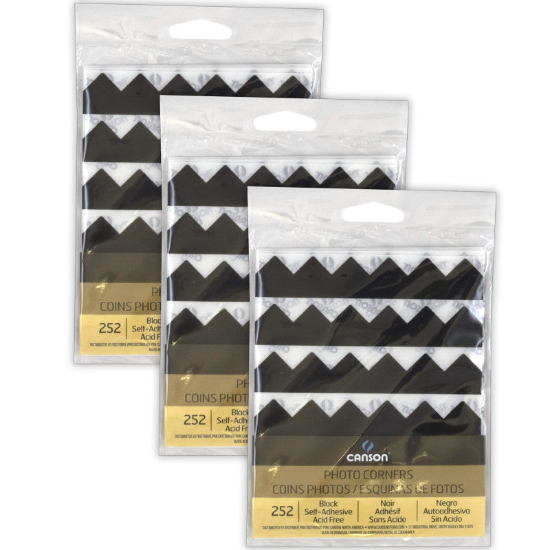 Self Adhesive Photo Corners, Black, 252 Pieces Per Pack, 3 Packs