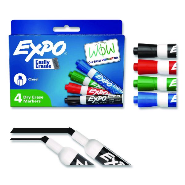 EXPO® Low-Odor Dry Erase Markers, Bullet Tip, Assorted Colors, 4-Count