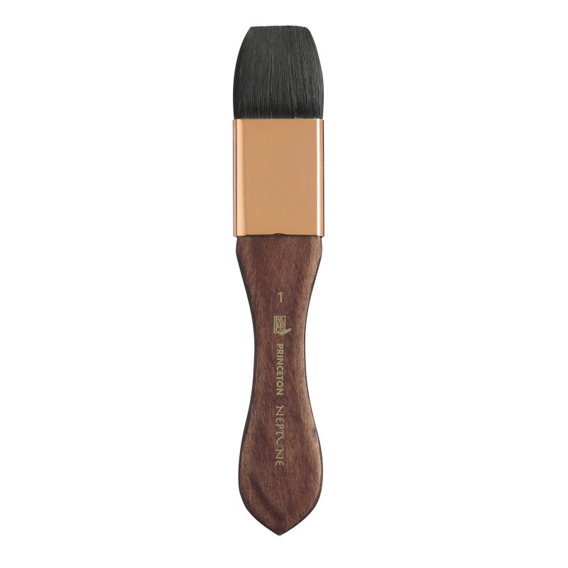 Neptune Mottler Brush, Synthetic Bristles, Short Handle Watercolor Paintbrush, Dark Wood, Size 1 inch, 1 Count