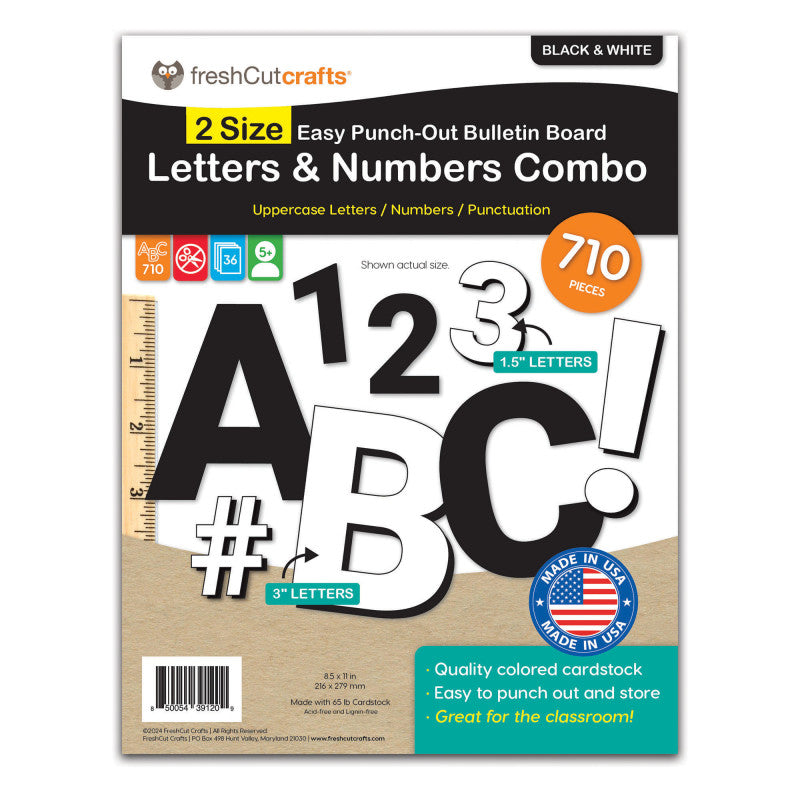 Bulletin Board Letters & Numbers, Black & White, 1.5in & 3in, 710 Pieces