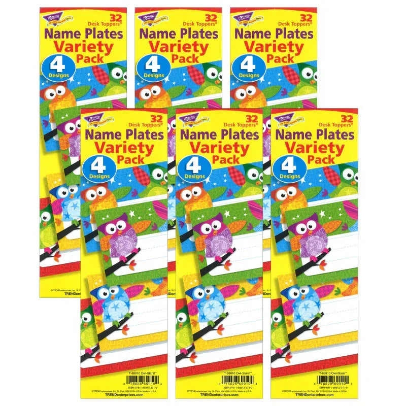 Owl-Stars!&reg; Desk Toppers&reg; Name Plates Variety Pack, 32 Per Pack, 6 Packs