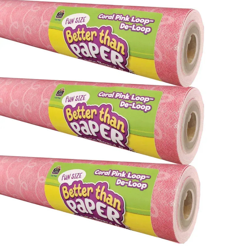 Fun Size Better Than Paper&reg; Bulletin Board Roll, 18" x 12', Coral Pink Loop-De-Loop, Pack of 3