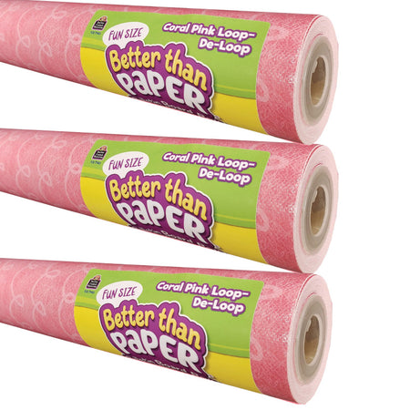 Fun Size Better Than Paper&reg; Bulletin Board Roll, 18" x 12', Coral Pink Loop-De-Loop, Pack of 3