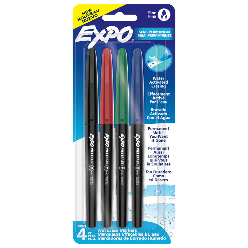 Vis-a-Vis Wet Erase Markers, Fine Point, Assorted, 4 Count