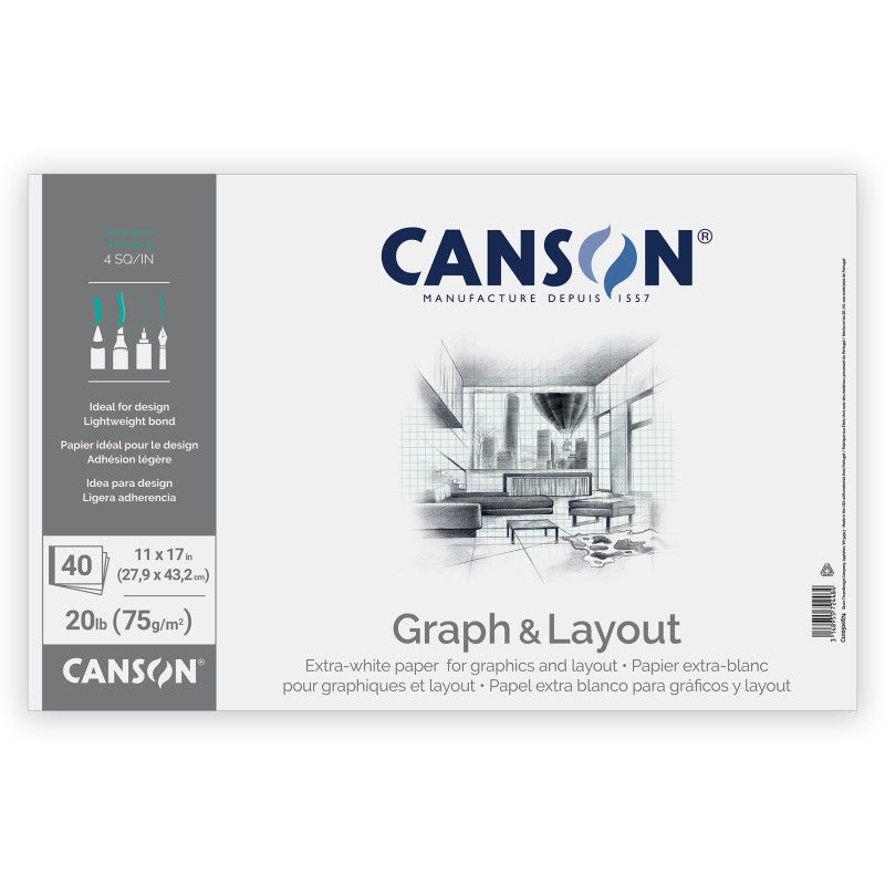 Graph & Layout Paper Pad, Extra White, Foldover Binding, 40 Sheet, 11x17 inch