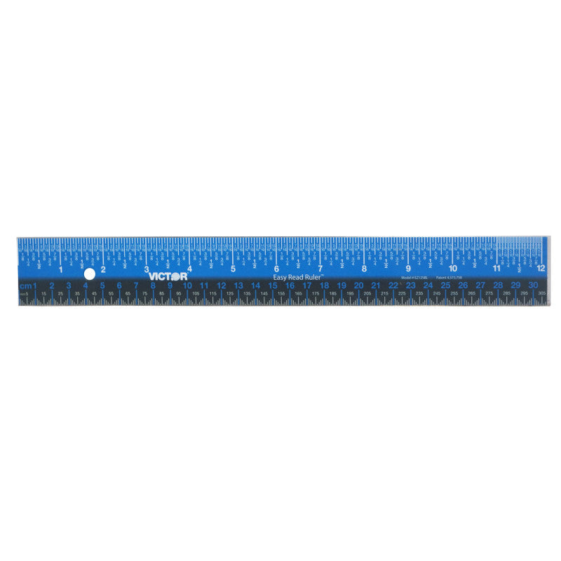 Easy Read&trade; Ruler, Stainless Steel, Blue/Black, 12"