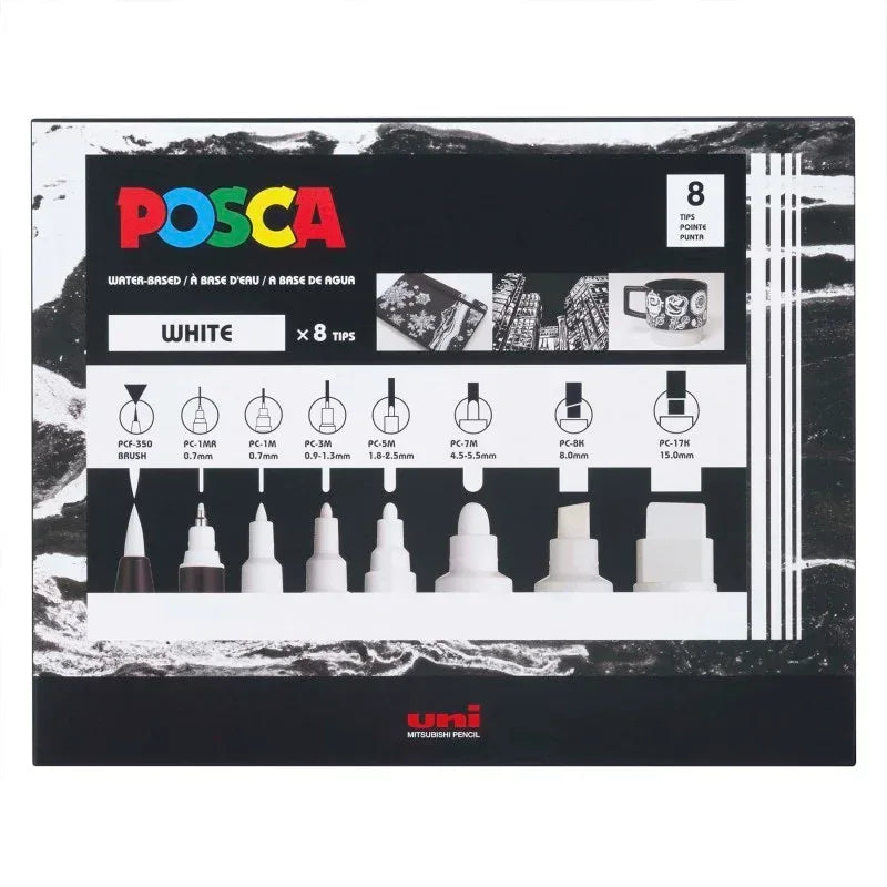 uni® POSCA PC-MIX Water-Based Paint Markers, Assorted White Tips, 8 Pack