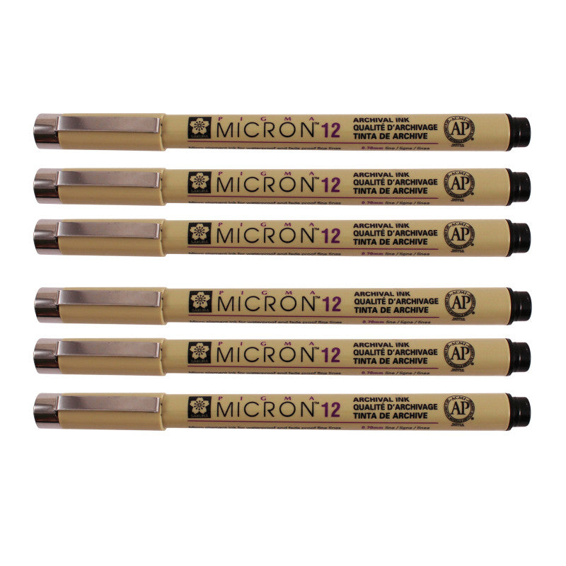 Pigma Micron Pen, Black, 0.70mm Size 12, Pack of 6