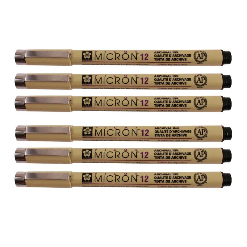 Pigma Micron Pen, Black, 0.70mm Size 12, Pack of 6