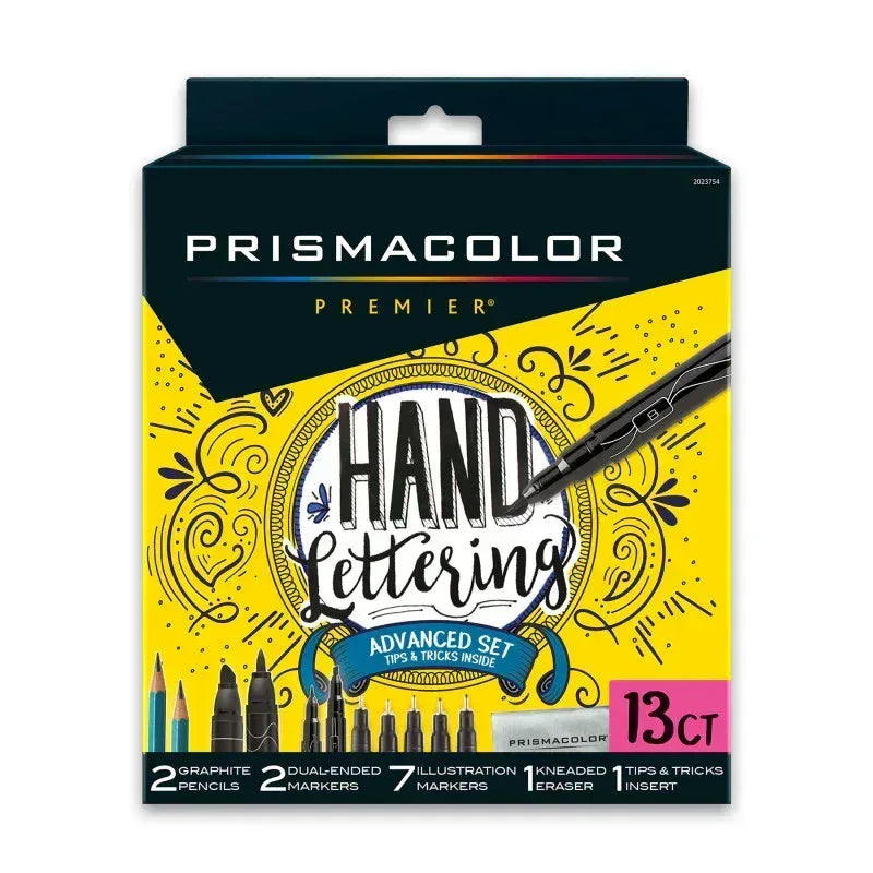 Premier® Advanced Hand Lettering Set with Illustration Markers, Art Pens, Pencils, Eraser and Tips Pamphlet, 13 Count