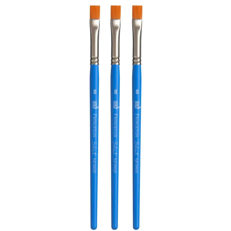 Select Artiste Flat Shader Brush, Synthetic Bristles, Short Handle Mixed Media Paintbrush, Jewel Blue, Size 8, Pack of 3