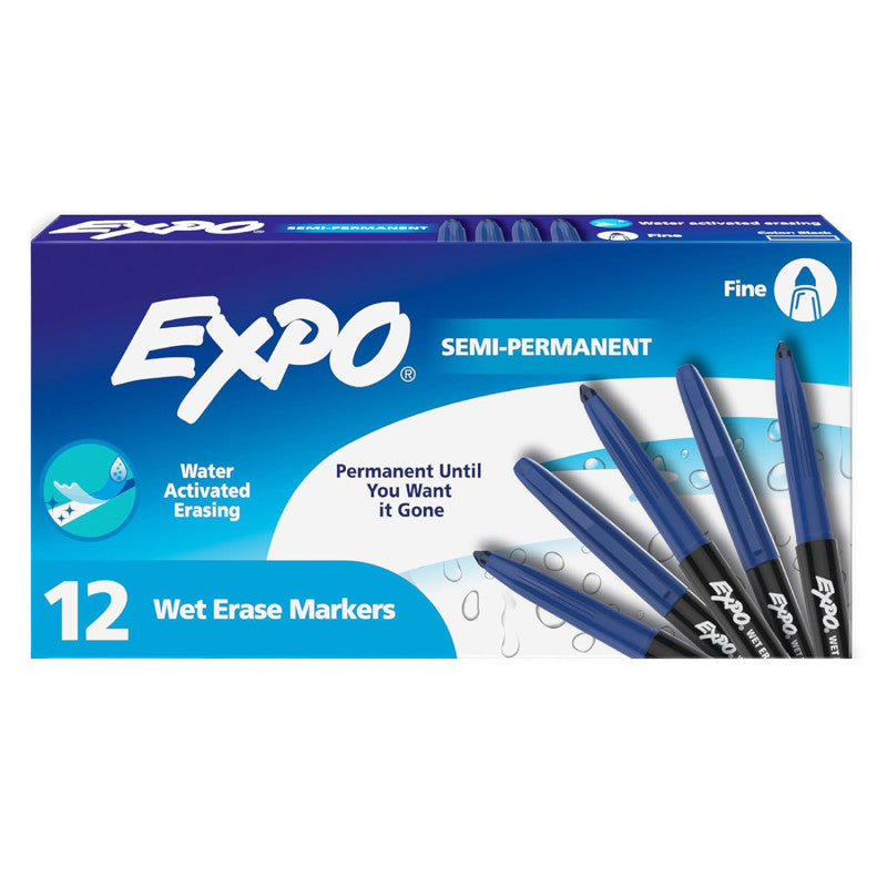 Vis-a-Vis Wet Erase Markers, Fine Point, Blue, 12 Count