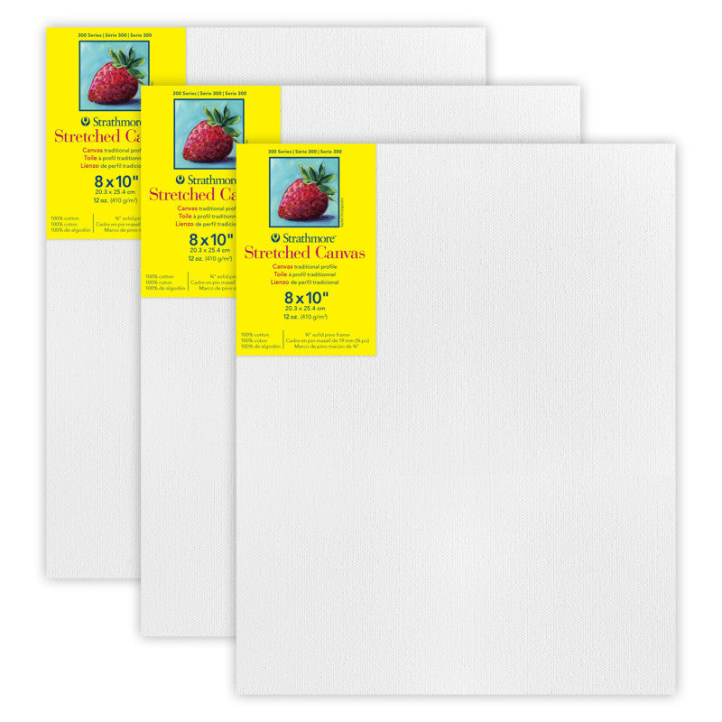 300 Series Traditional Stretched Canvas, 8x10 inch, Pack of 3