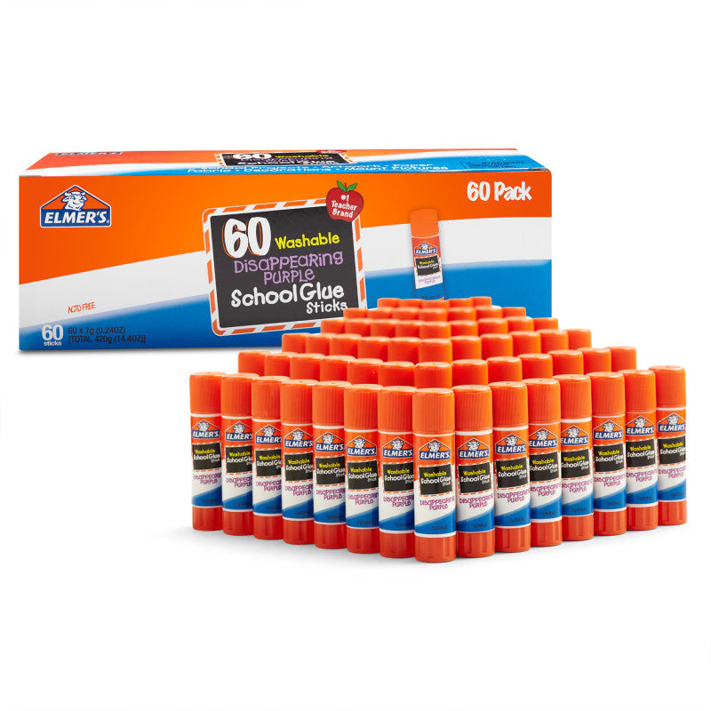 Disappearing Purple School Glue Sticks, 0.24 oz, 60 Count