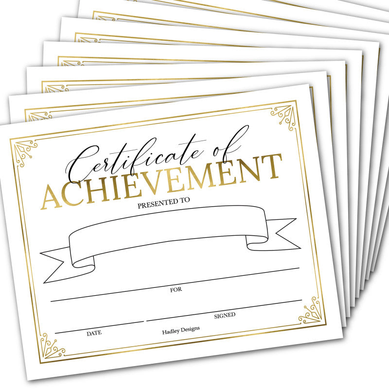Elegant Gold Award Certificates of Achievement for Students, Set of 25