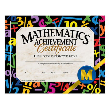 Mathematic Achievement Certificate, 8.5" x 11", Pack of 30