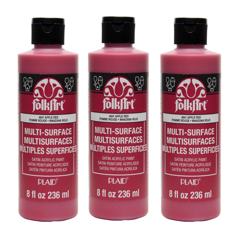 Acrylic Paint Multi-Surface Satin, 8oz., Apple Red, Pack of 3