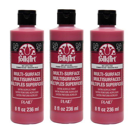 Acrylic Paint Multi-Surface Satin, 8oz., Apple Red, Pack of 3