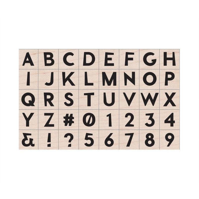 Modern Uppercase Letter Woodblock Stamp Set, 40 Stamps
